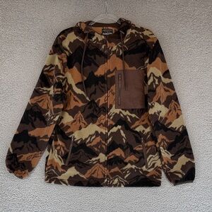 Free Nature Multicolor Mountain Pattern full zip fleece hooded Jacket men’s Med